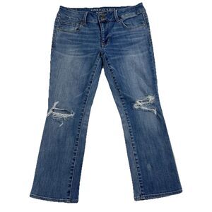 American Eagle Jeans Womens 8 Short Blue Artist Crop Low Rise Distressed 2017